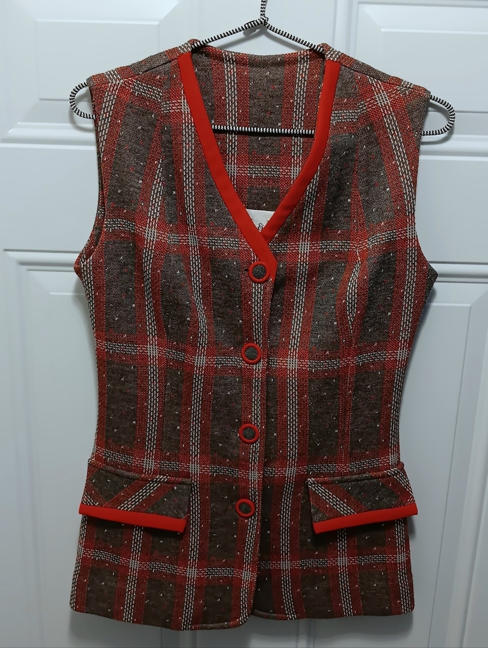 L&K Vintage Vest Retro Academia Preppy Faux Pockets Small